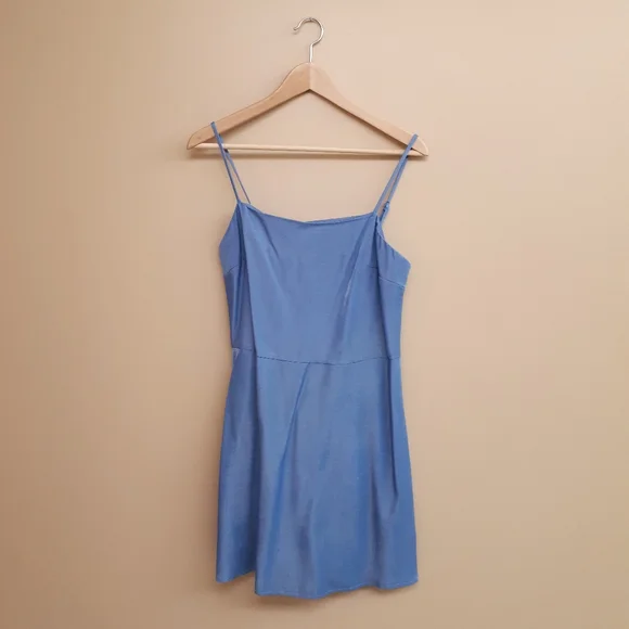 ZAFUL Chambray Smocked Back Mini Cami Dress in Light Blue - Picture 5 of 14